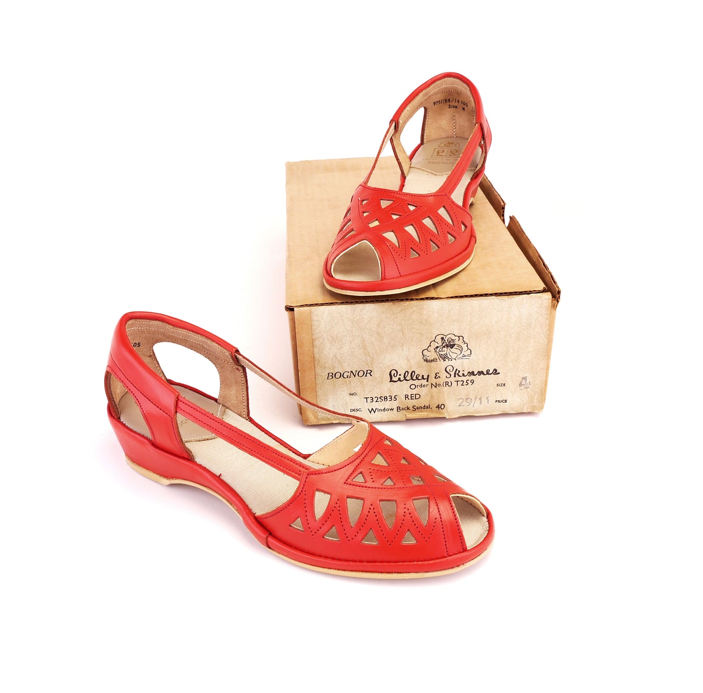 1950s BNIB Red Wedge Sandals by Lilley & Skinner UK 3.5