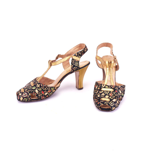 1930s Printed Satin Evening Sandals by Lilley & Skinner UK 3