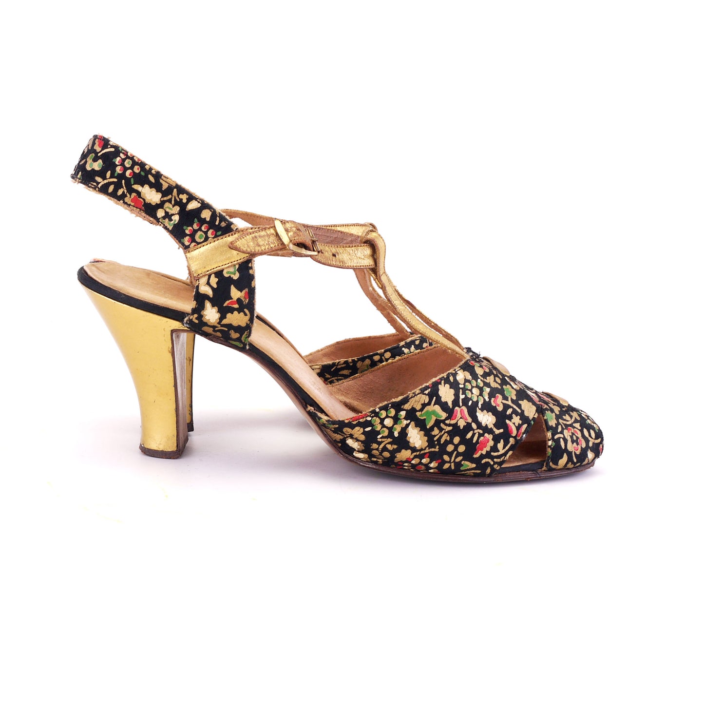 1930s Printed Satin Evening Sandals by Lilley & Skinner UK 3