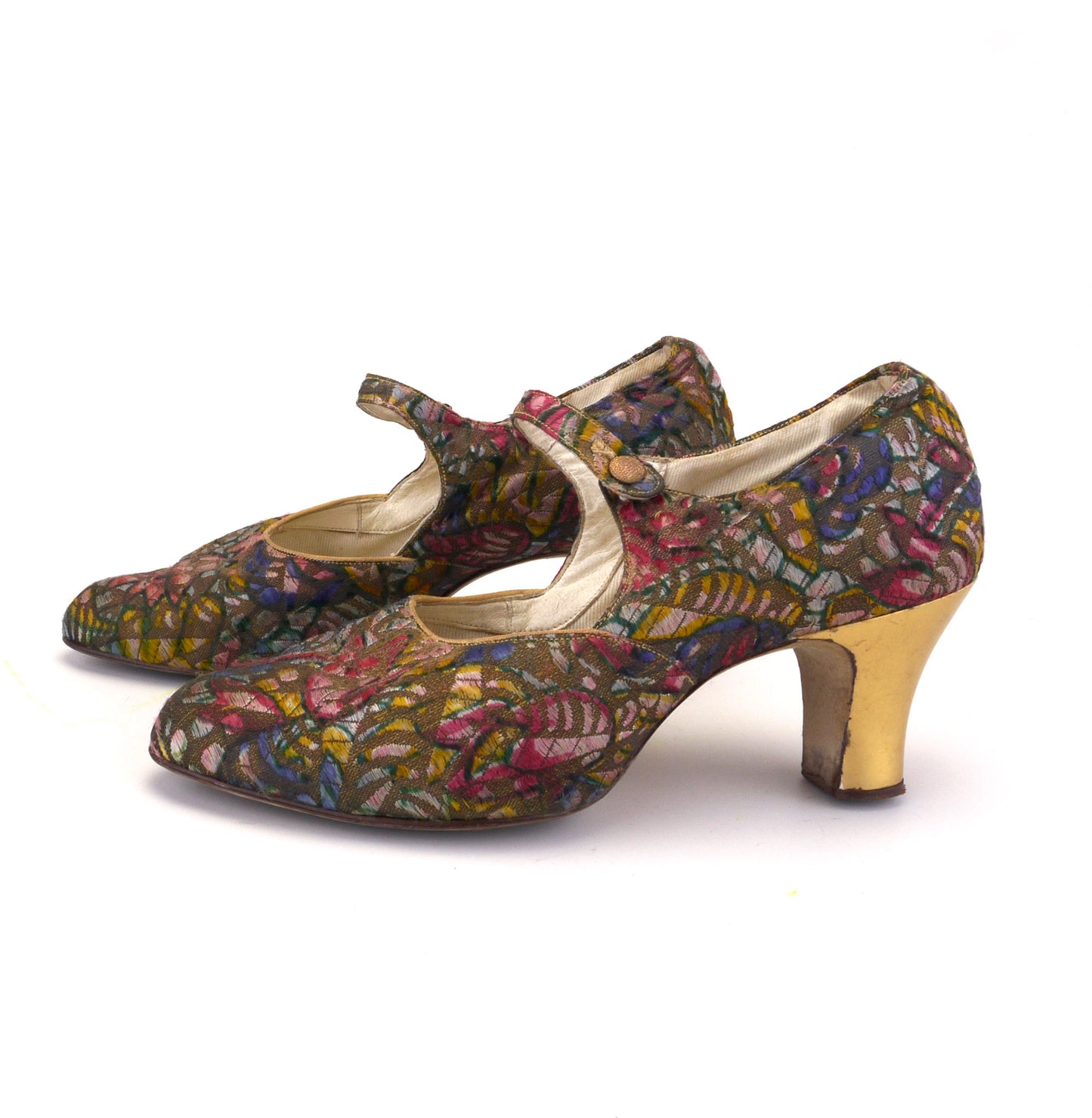 1920s Multi Colour Brocade Bar Shoes by Manfield UK 3