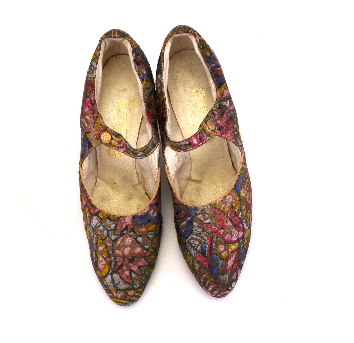 1920s Multi Colour Brocade Bar Shoes by Manfield UK 3