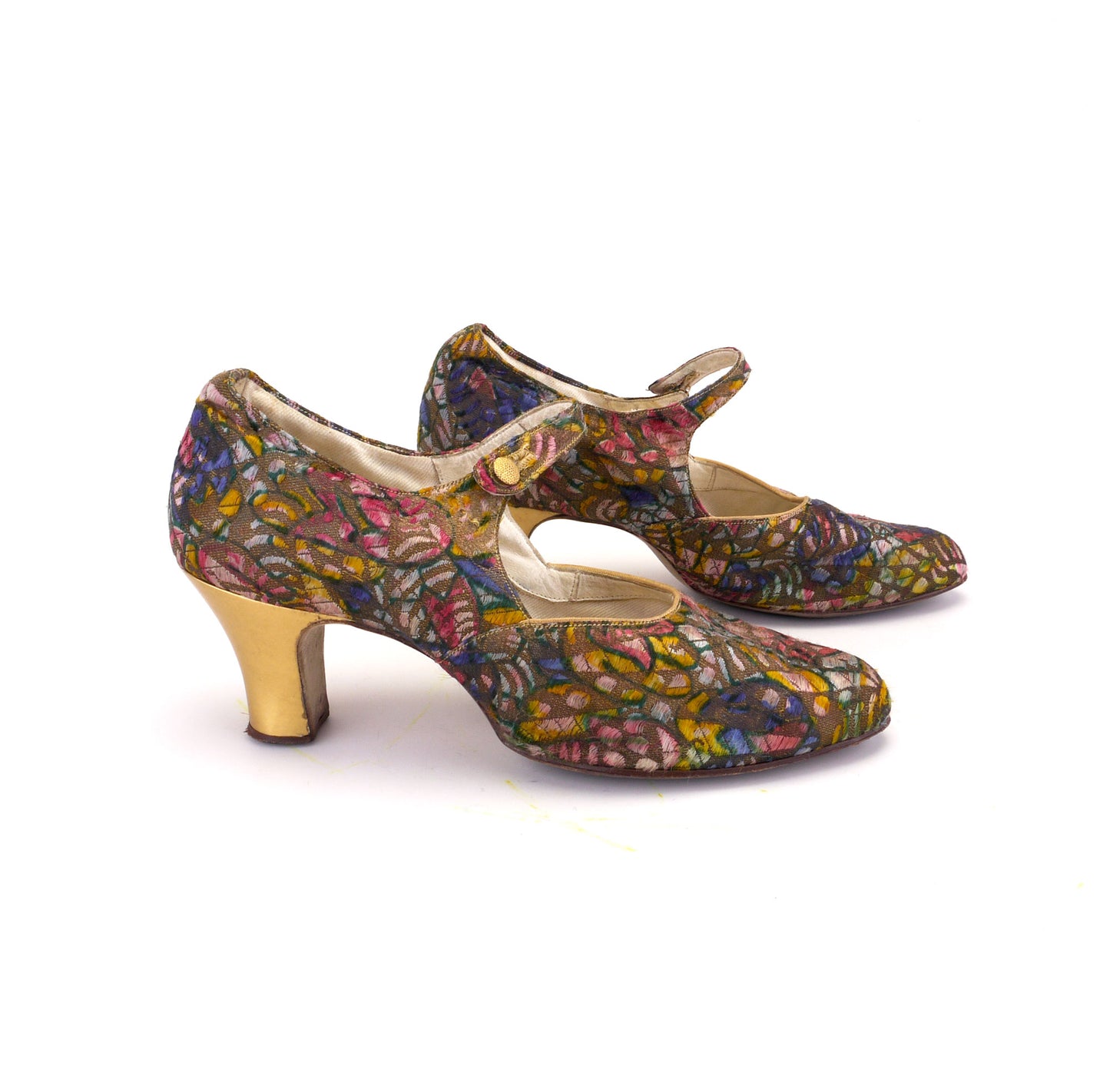1920s Multi Colour Brocade Bar Shoes by Manfield UK 3