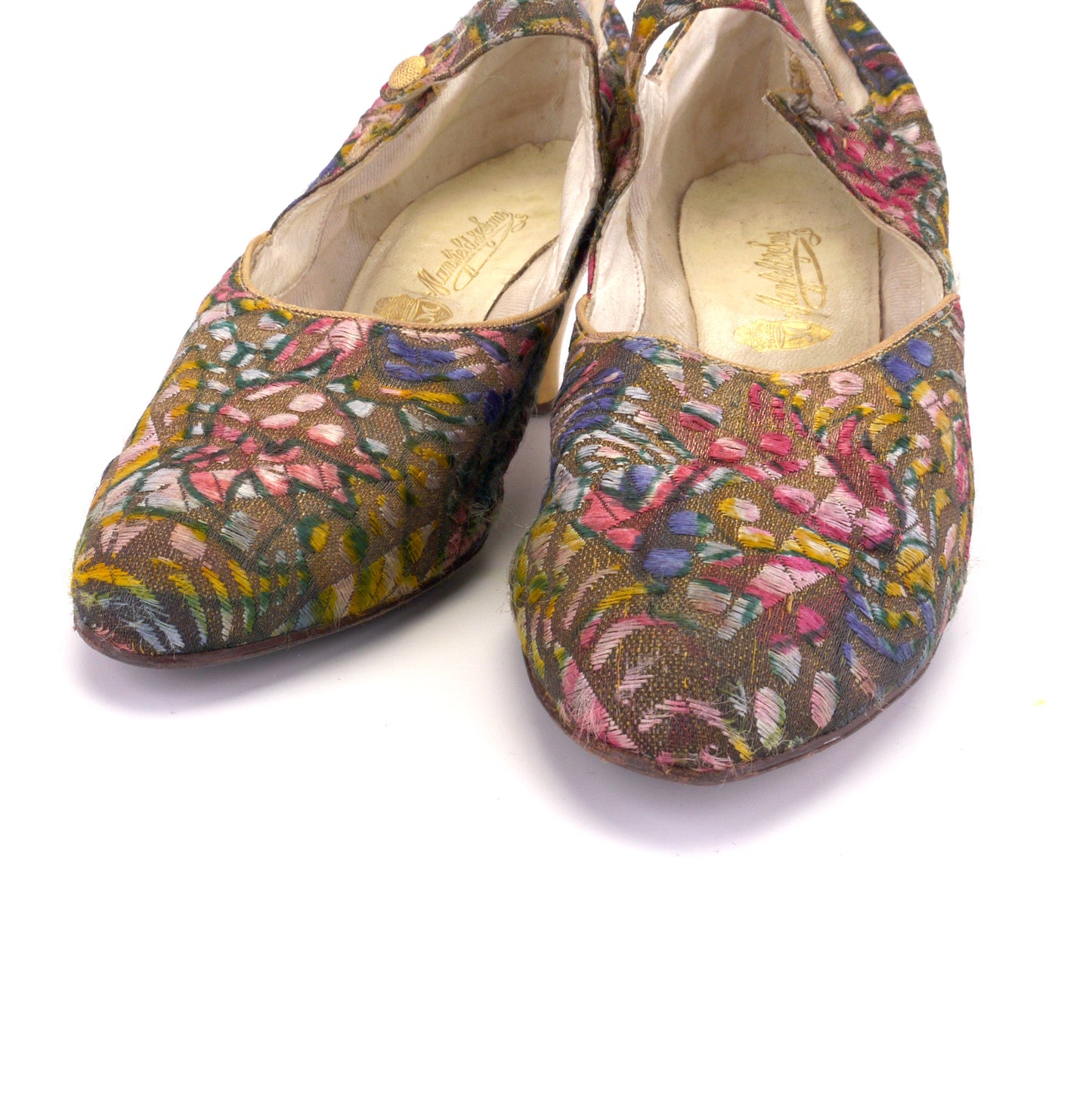 1920s Multi Colour Brocade Bar Shoes by Manfield UK 3