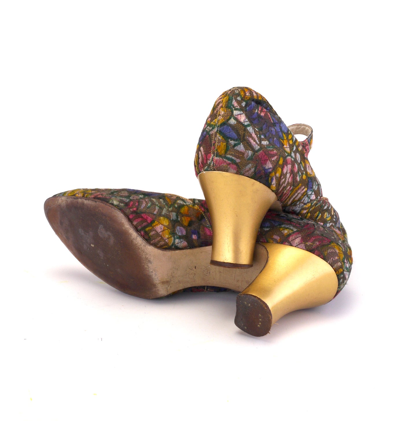 1920s Multi Colour Brocade Bar Shoes by Manfield UK 3