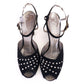 1950s Black Suede Sandals w Rhinestones UK 5.5