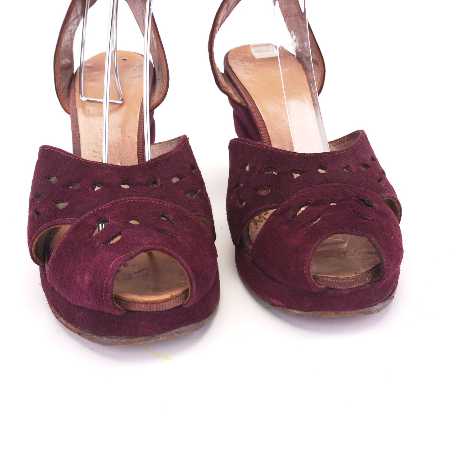 1940s Merrywell Wine Suede Wedge Sandals UK 5