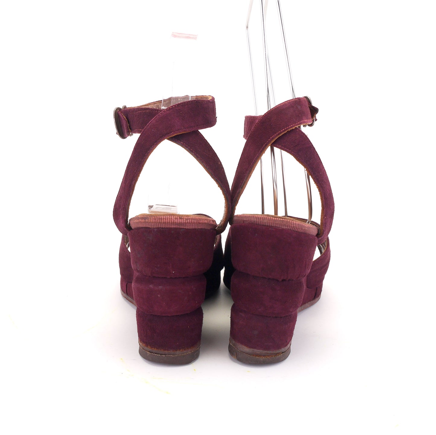 1940s Merrywell Wine Suede Wedge Sandals UK 5