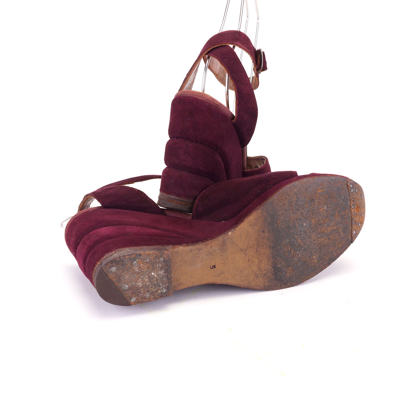 1940s Merrywell Wine Suede Wedge Sandals UK 5
