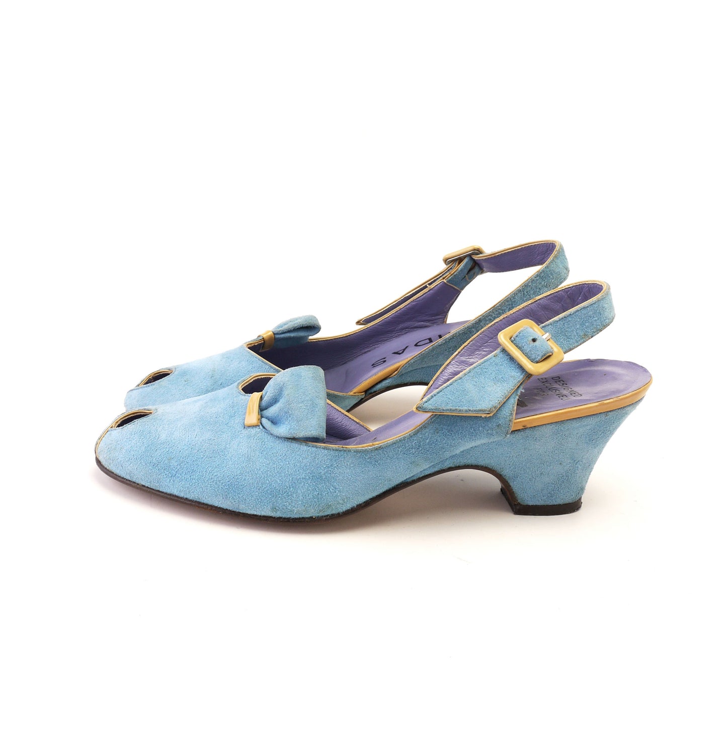 80s Sky Blue Suede Wedge Sandals by Midas UK 4.5