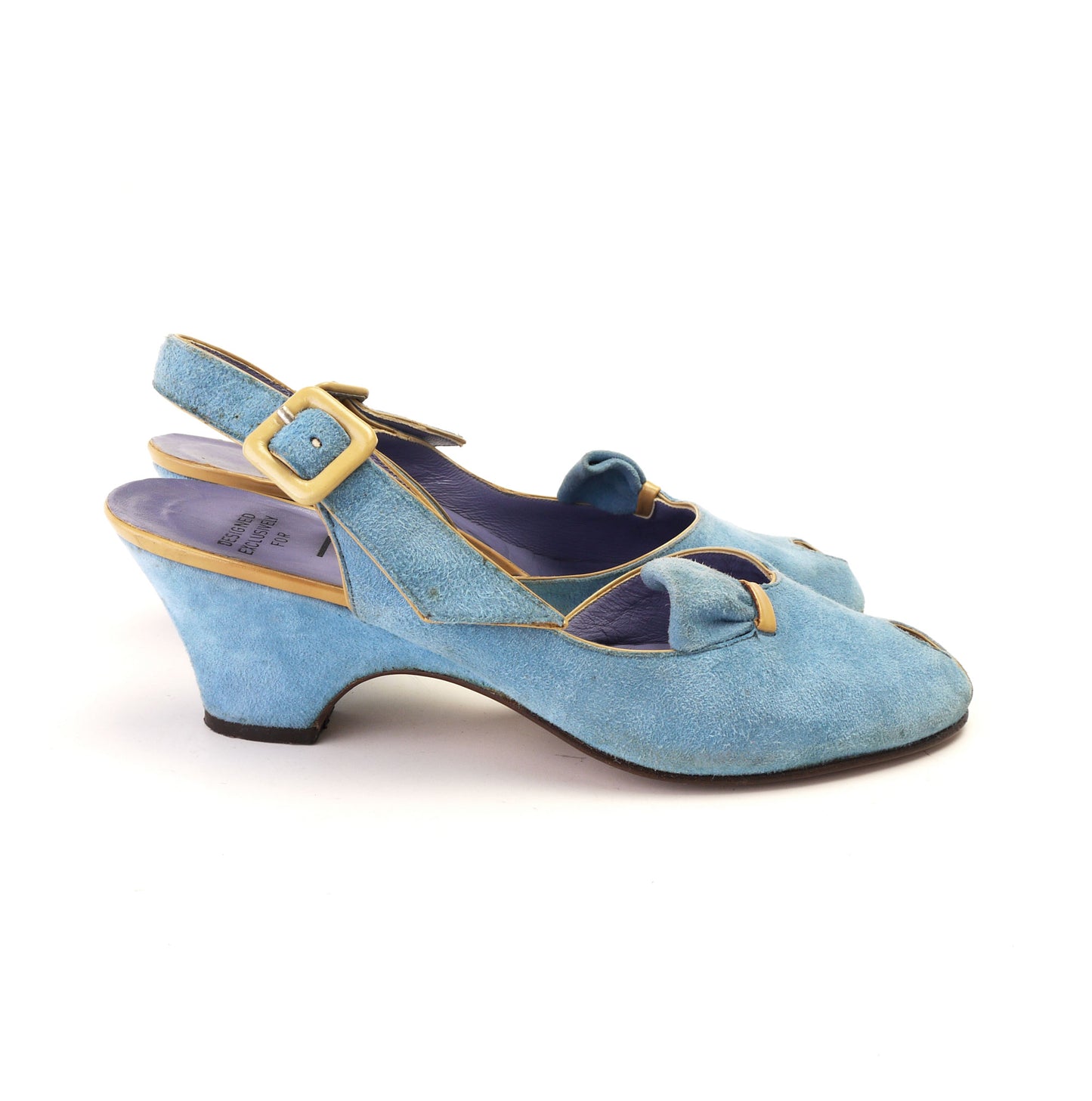 80s Sky Blue Suede Wedge Sandals by Midas UK 4.5