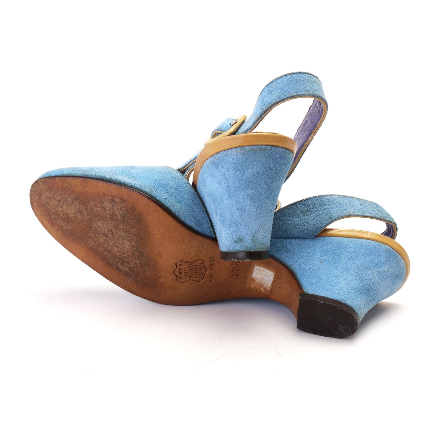 80s Sky Blue Suede Wedge Sandals by Midas UK 4.5