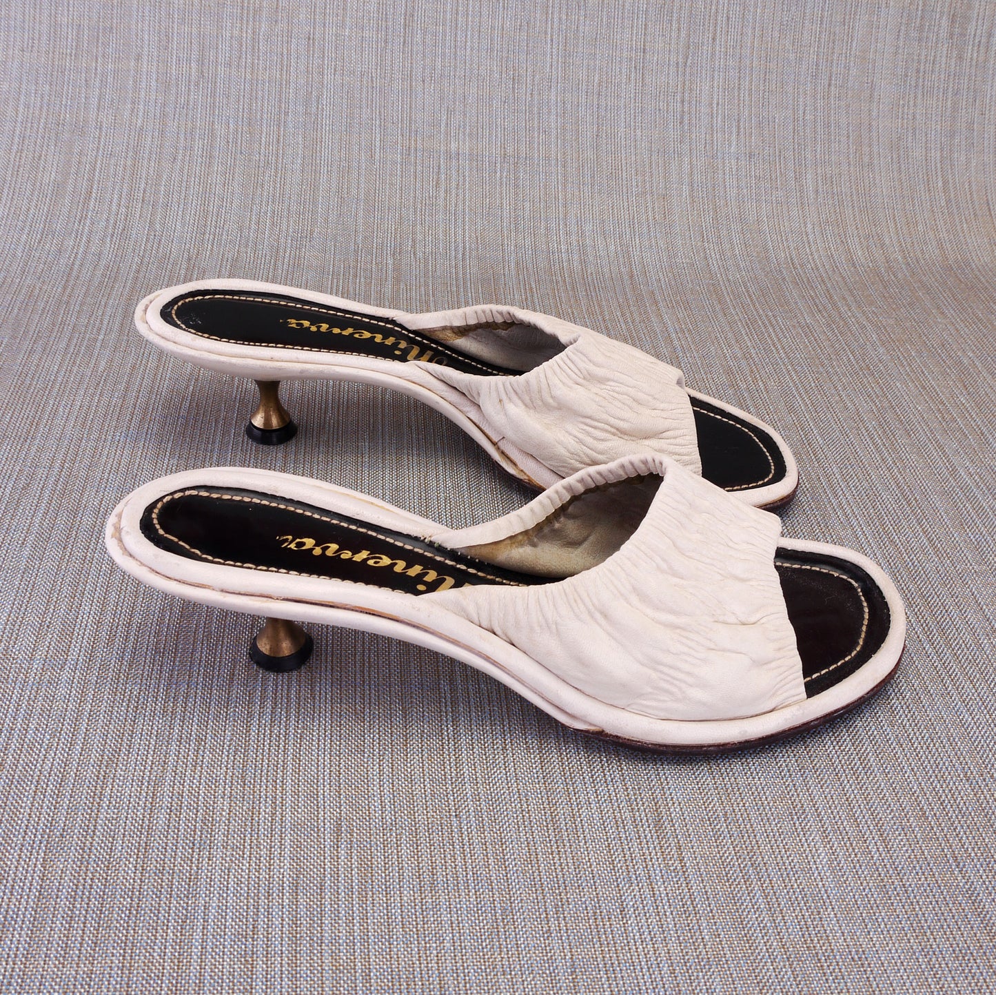 1960s Minerva White Mules with Brass Heel UK 3