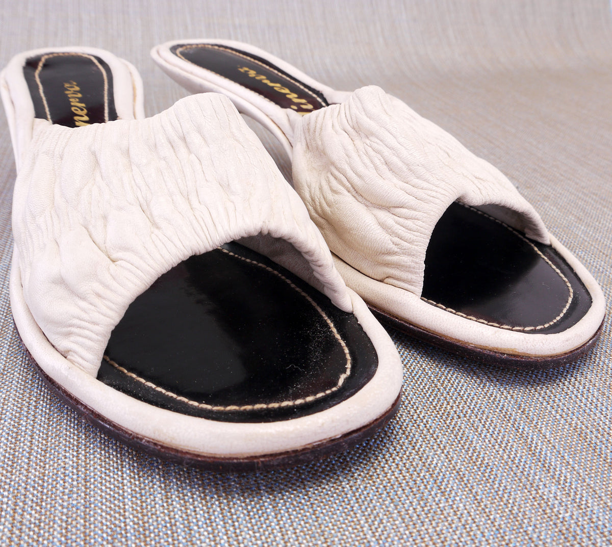 1960s Minerva White Mules with Brass Heel UK 3