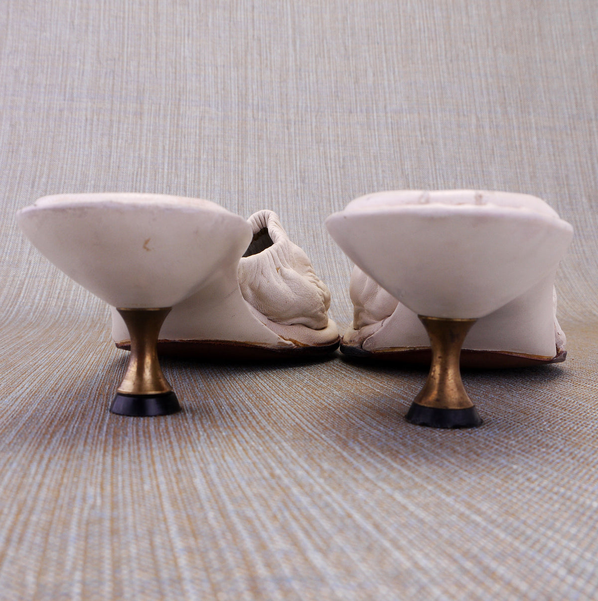 1960s Minerva White Mules with Brass Heel UK 3