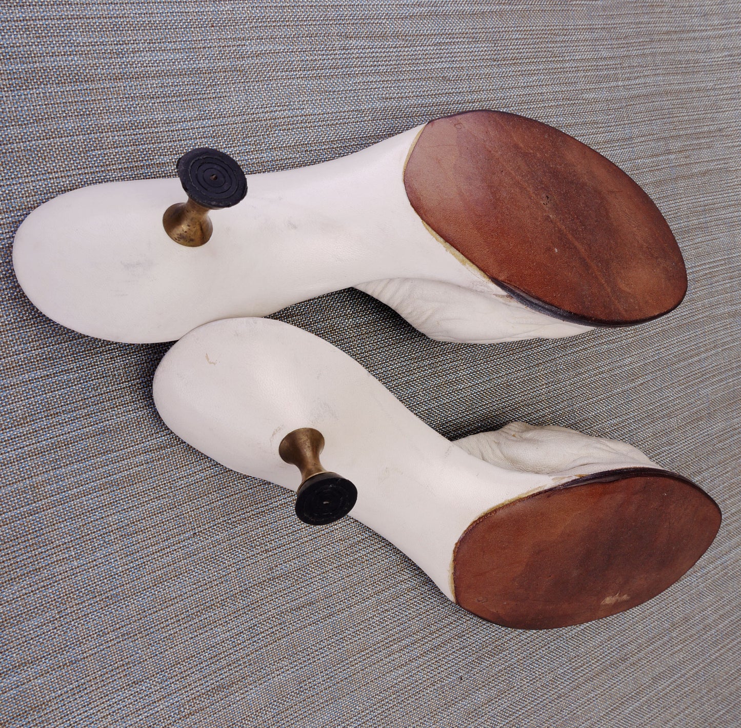1960s Minerva White Mules with Brass Heel UK 3