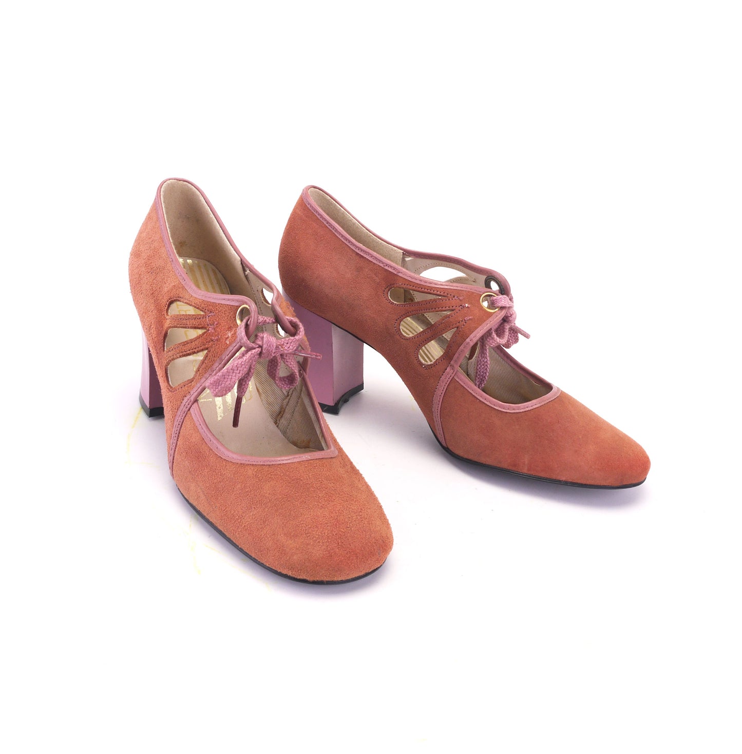 1970s Salmon & Lilac Miss Curtess Mary Janes UK 3.5