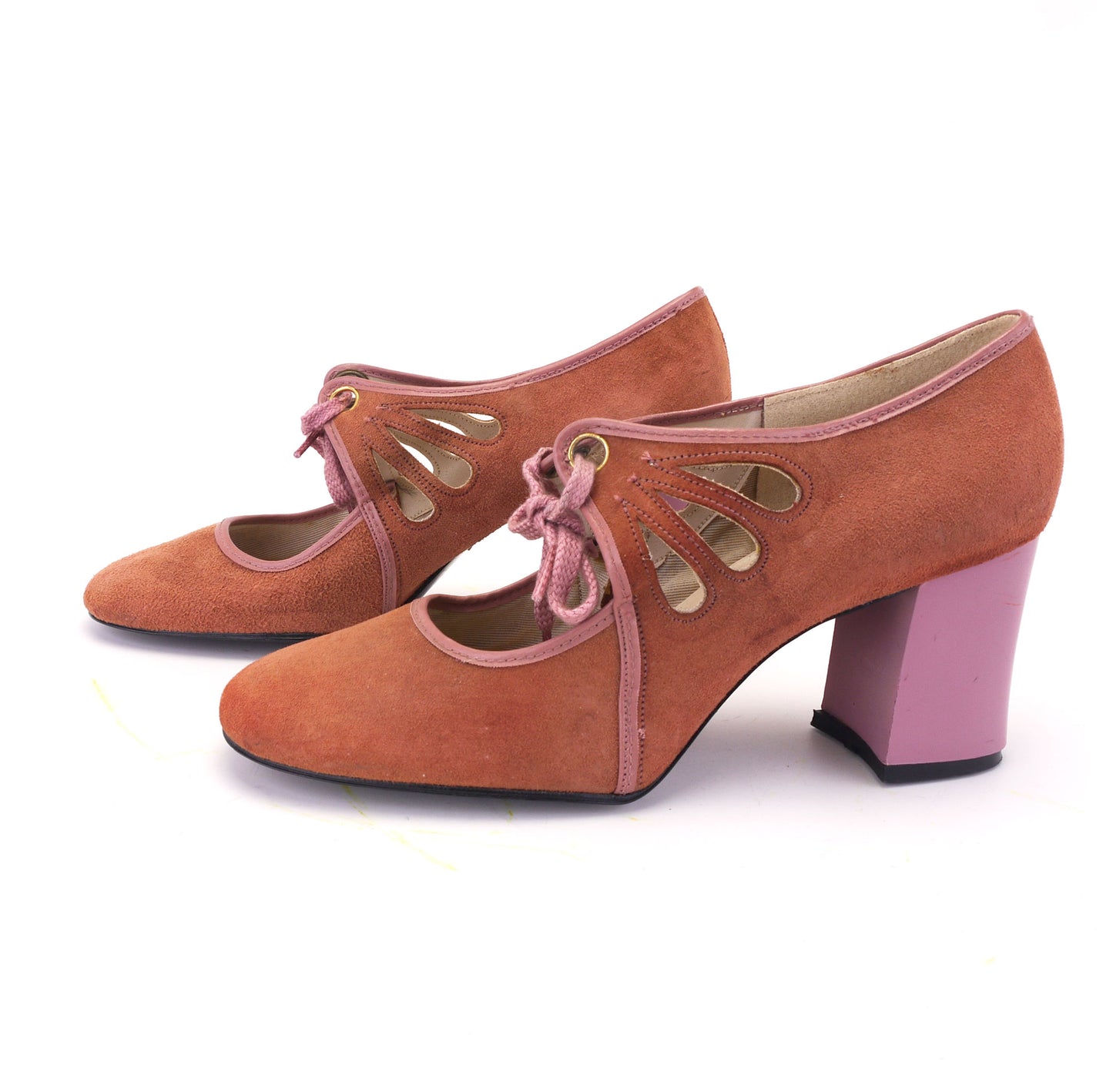 1970s Salmon & Lilac Miss Curtess Mary Janes UK 3.5