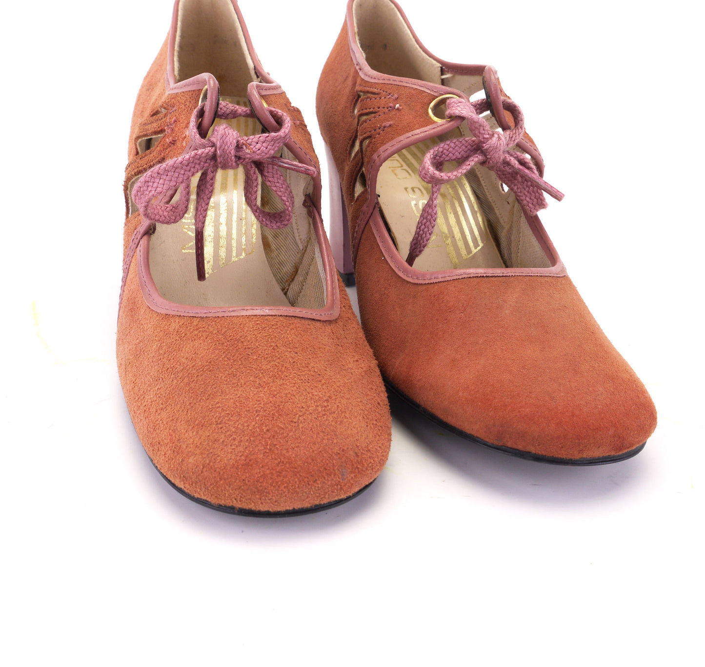 1970s Salmon & Lilac Miss Curtess Mary Janes UK 3.5