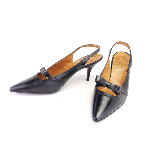 Unworn 1960s Black Slingback Stilettos by Nadia UK 6