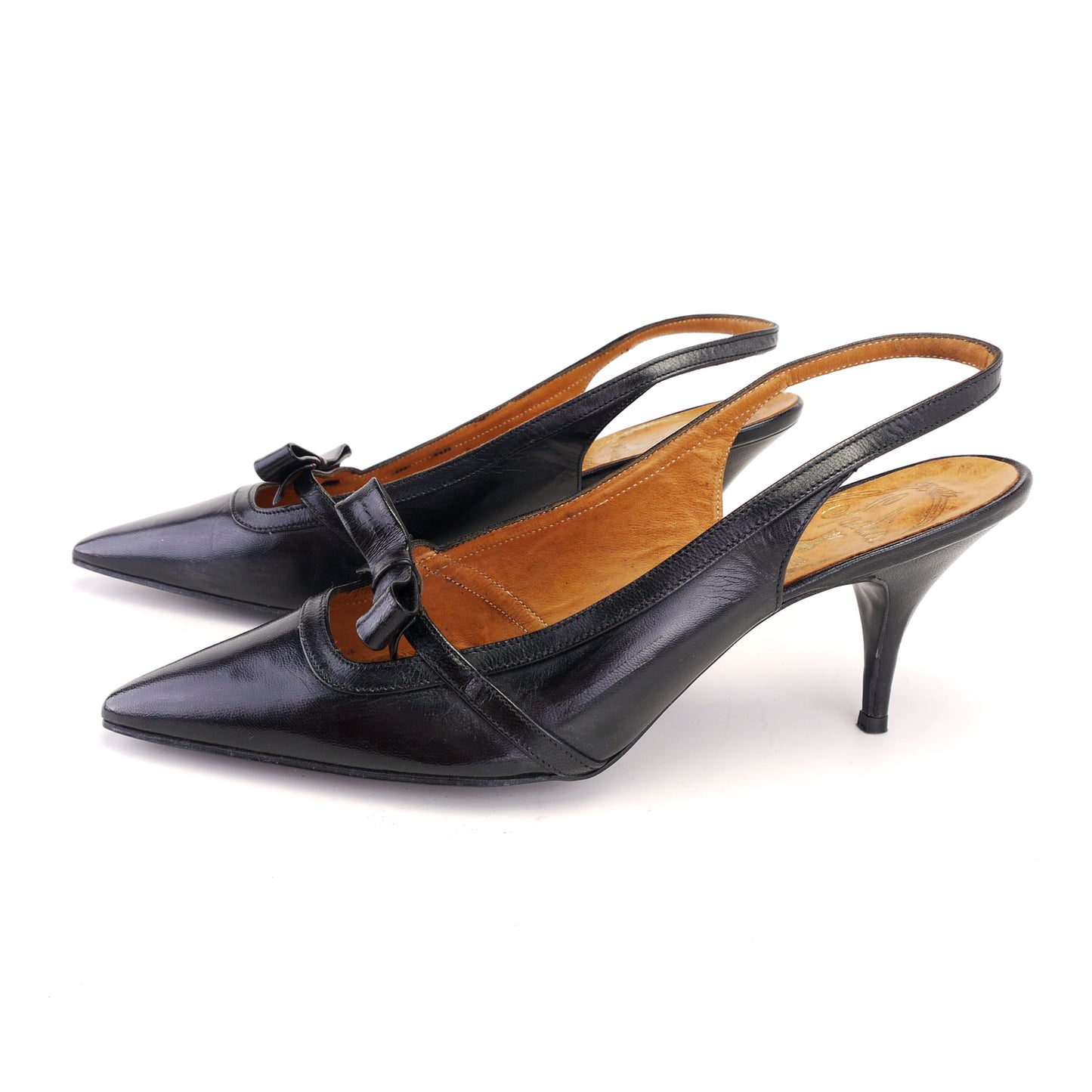 Unworn 1960s Black Slingback Stilettos by Nadia UK 6