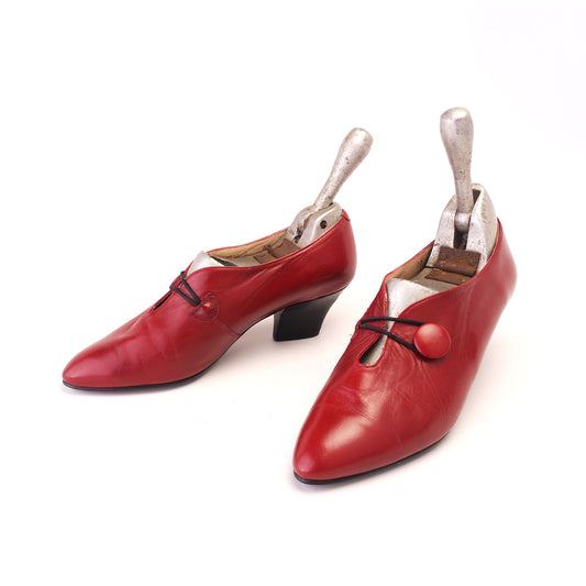 Next 1980s Cherry Red Pumps W Big Button UK 5