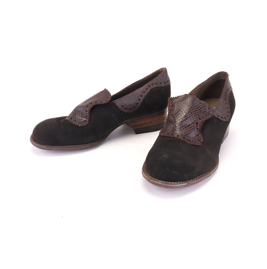 Deadstock 1940s Brown Brogued Slip Ons by Panda UK 2