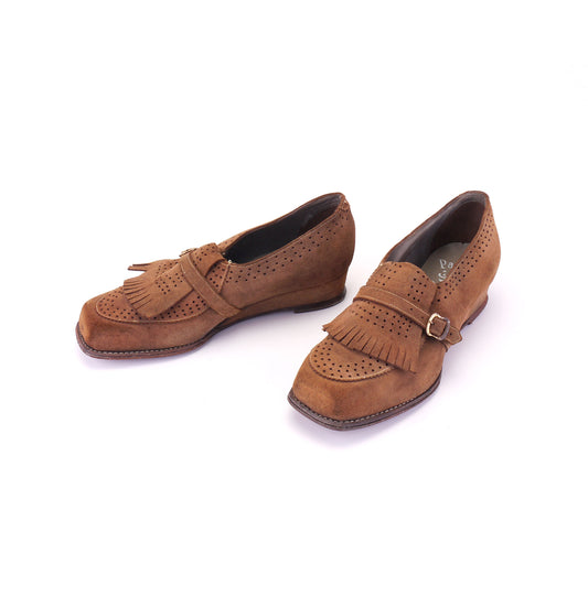 Deadstock 1940s Light Brown Suede Wedges UK 4.5