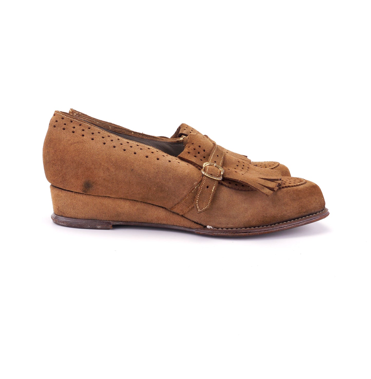 Deadstock 1940s Light Brown Suede Wedges UK 4.5