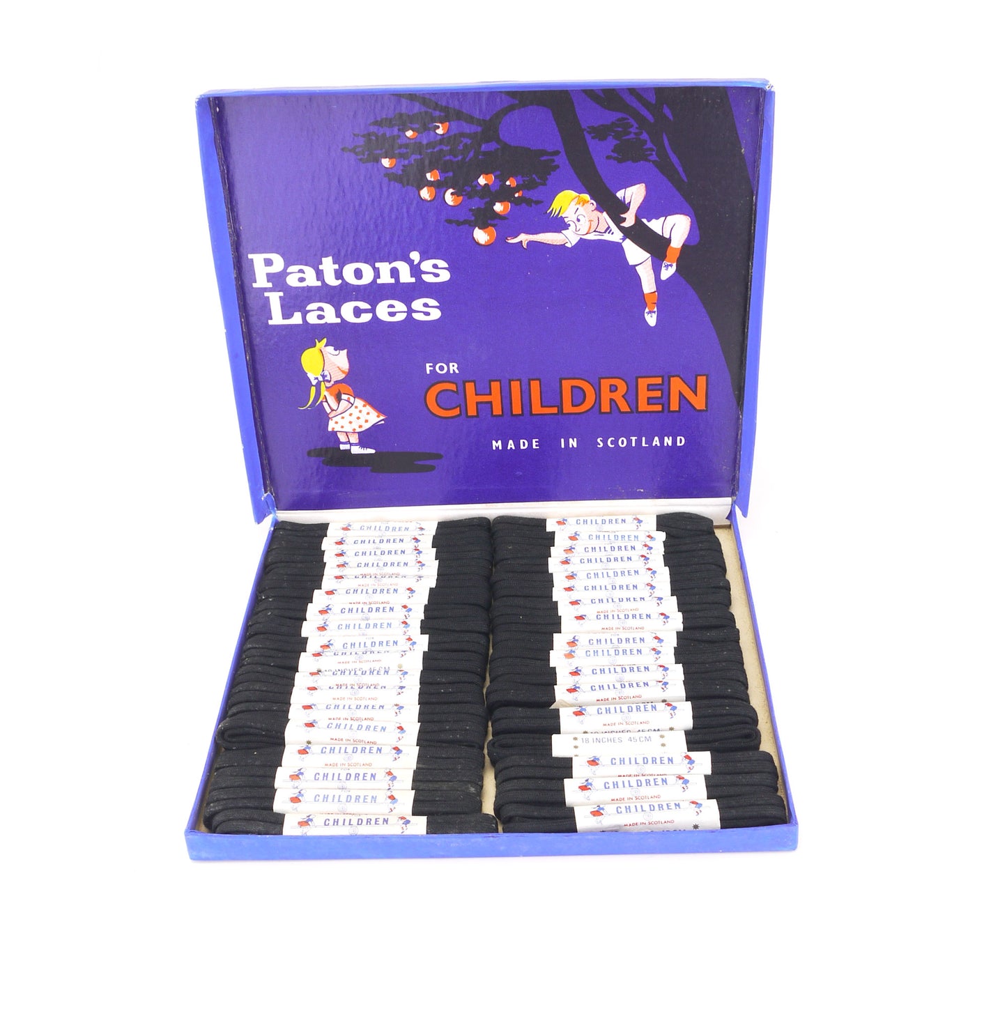 1950s Short Black Flat Shoelaces by Paton
