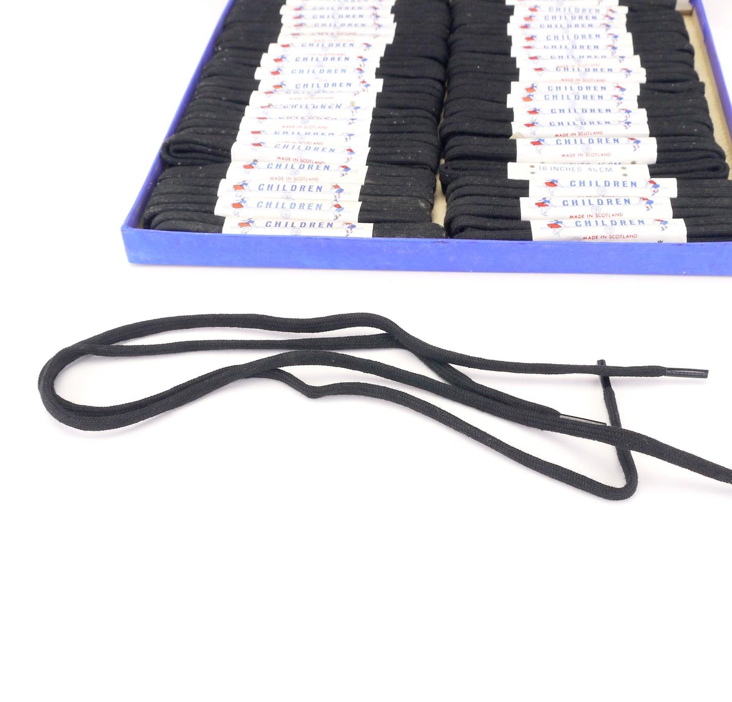 1950s Short Black Flat Shoelaces by Paton