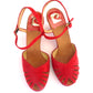 1970s Pierre Cardin Gloved Red Platform Sandals UK 4
