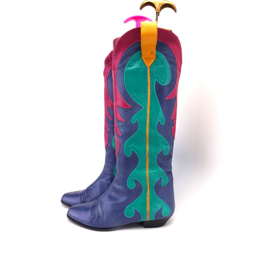 Colourful 1980s Andrea Pfister Cowboy Boots UK 3