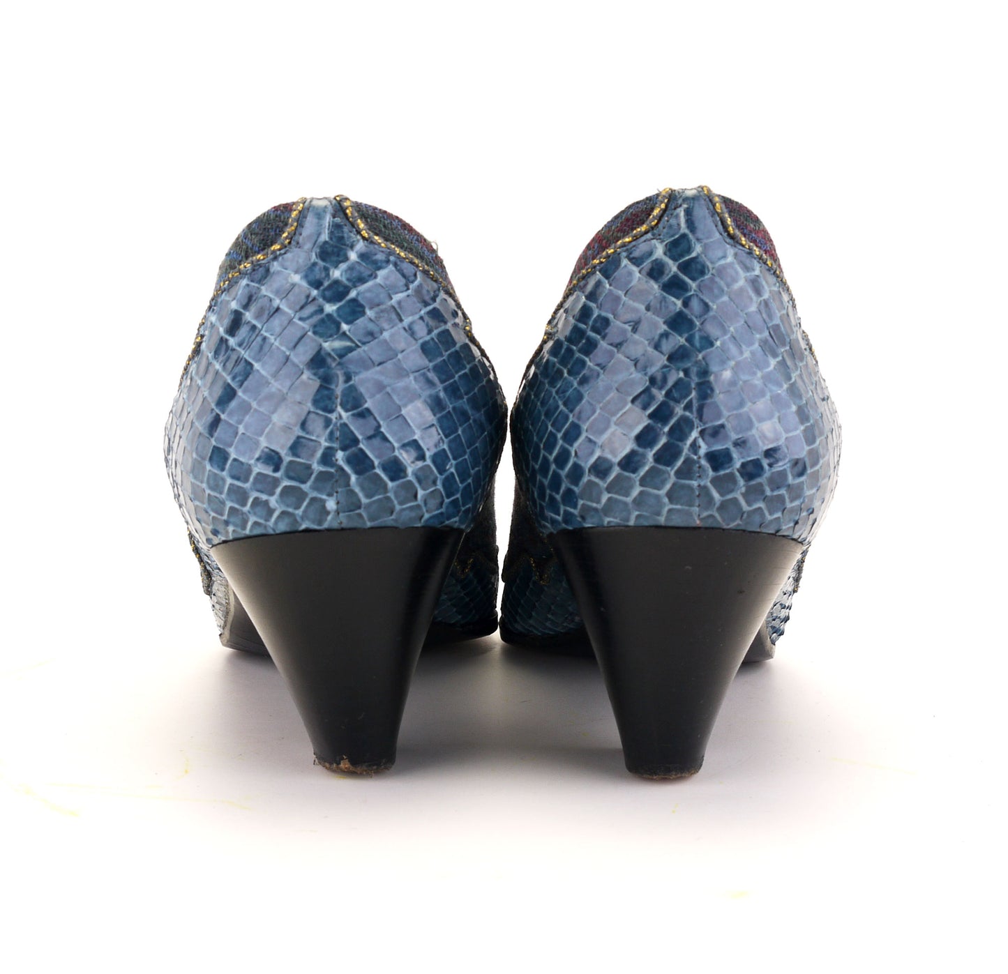 1980s Andrea Pfister Blue Brocade & Snakeskin Pumps UK 4