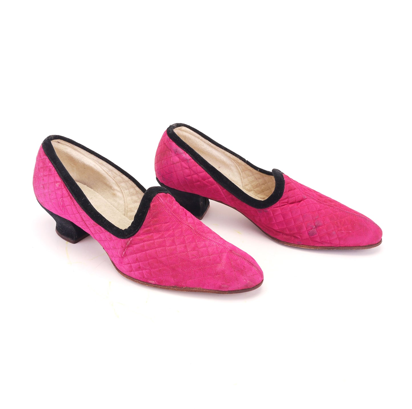 1920s Pink Quilted Satin Slippers UK 6