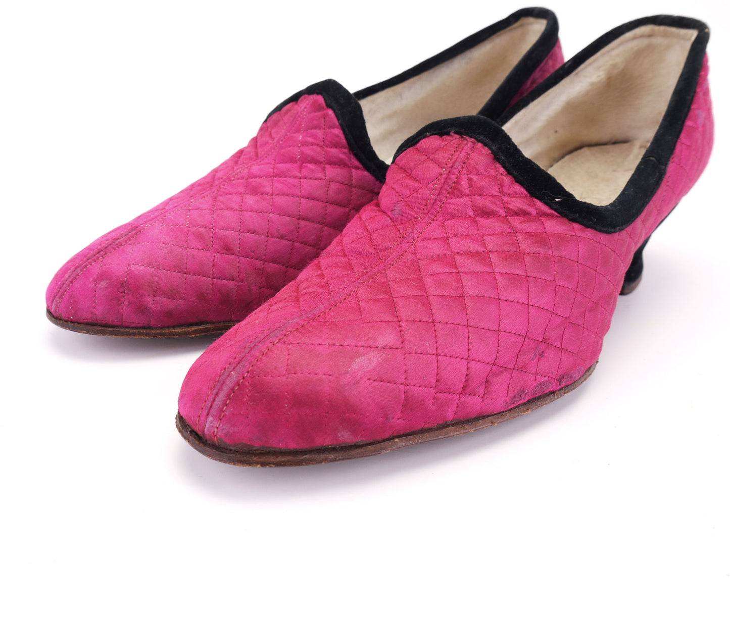 1920s Pink Quilted Satin Slippers UK 6