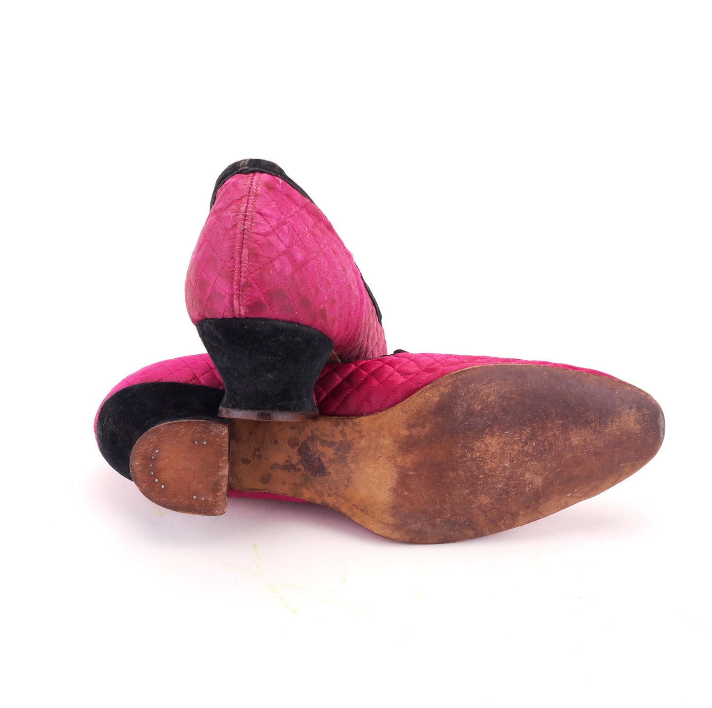 1920s Pink Quilted Satin Slippers UK 6