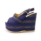 Sky High Armando Pollini Navy 1970s Wedge Sandals UK 5