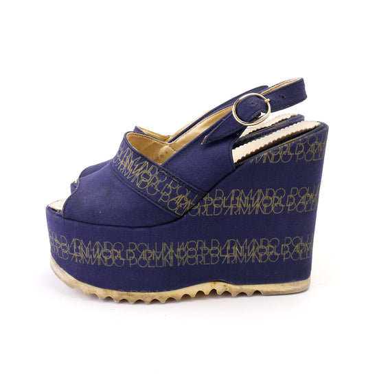 Sky High Armando Pollini Navy 1970s Wedge Sandals UK 5