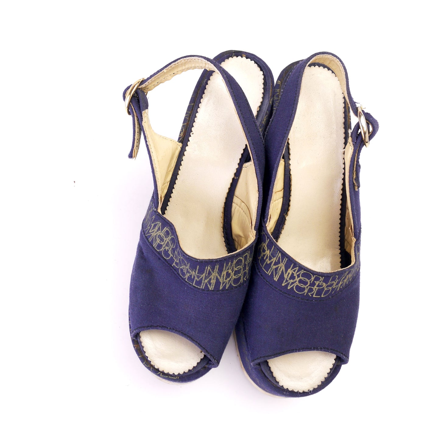 Sky High Armando Pollini Navy 1970s Wedge Sandals UK 5