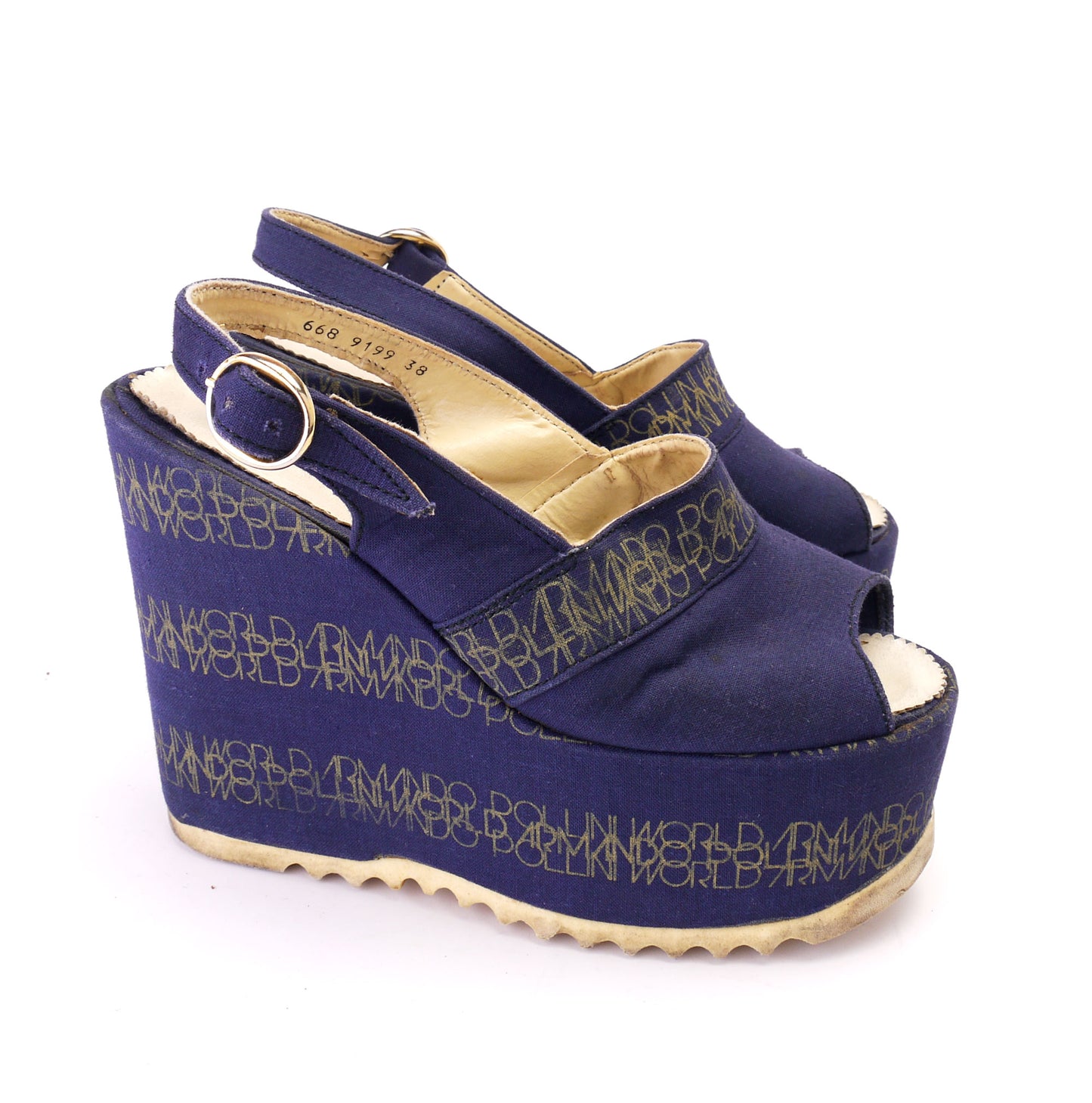 Sky High Armando Pollini Navy 1970s Wedge Sandals UK 5