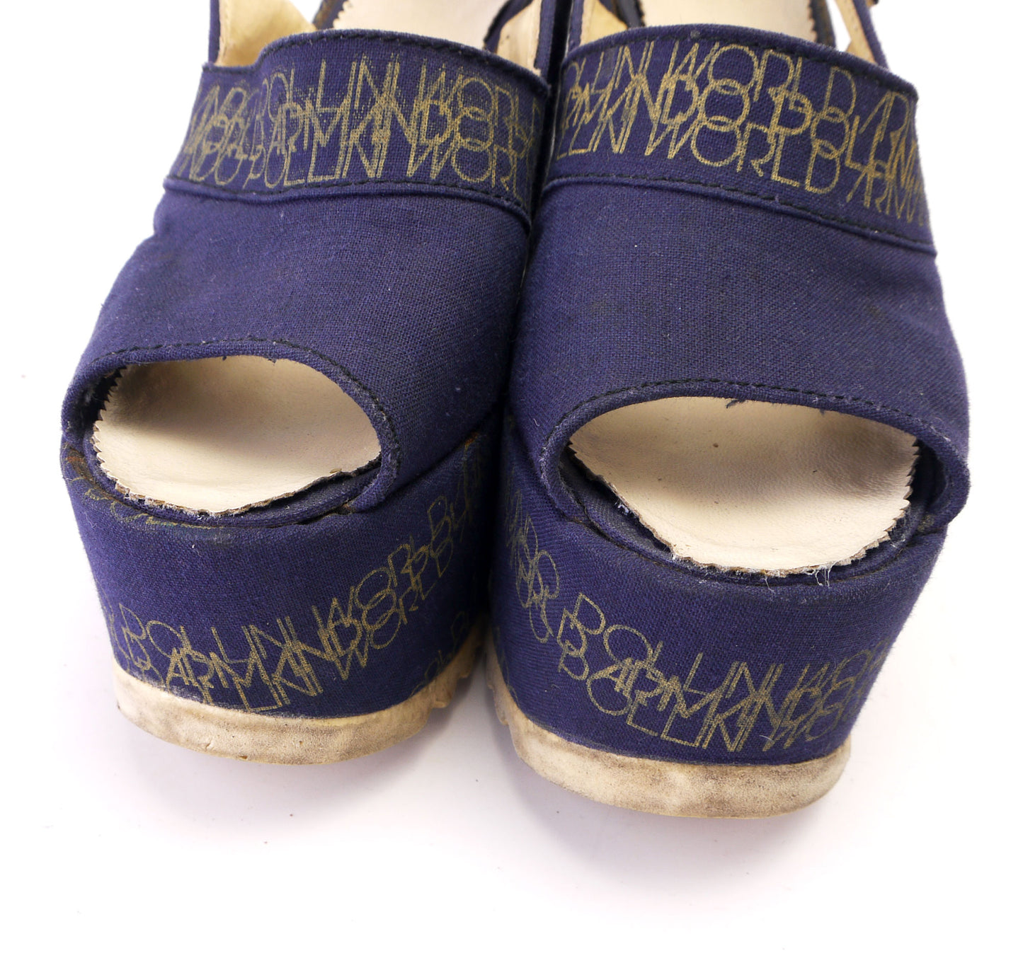 Sky High Armando Pollini Navy 1970s Wedge Sandals UK 5