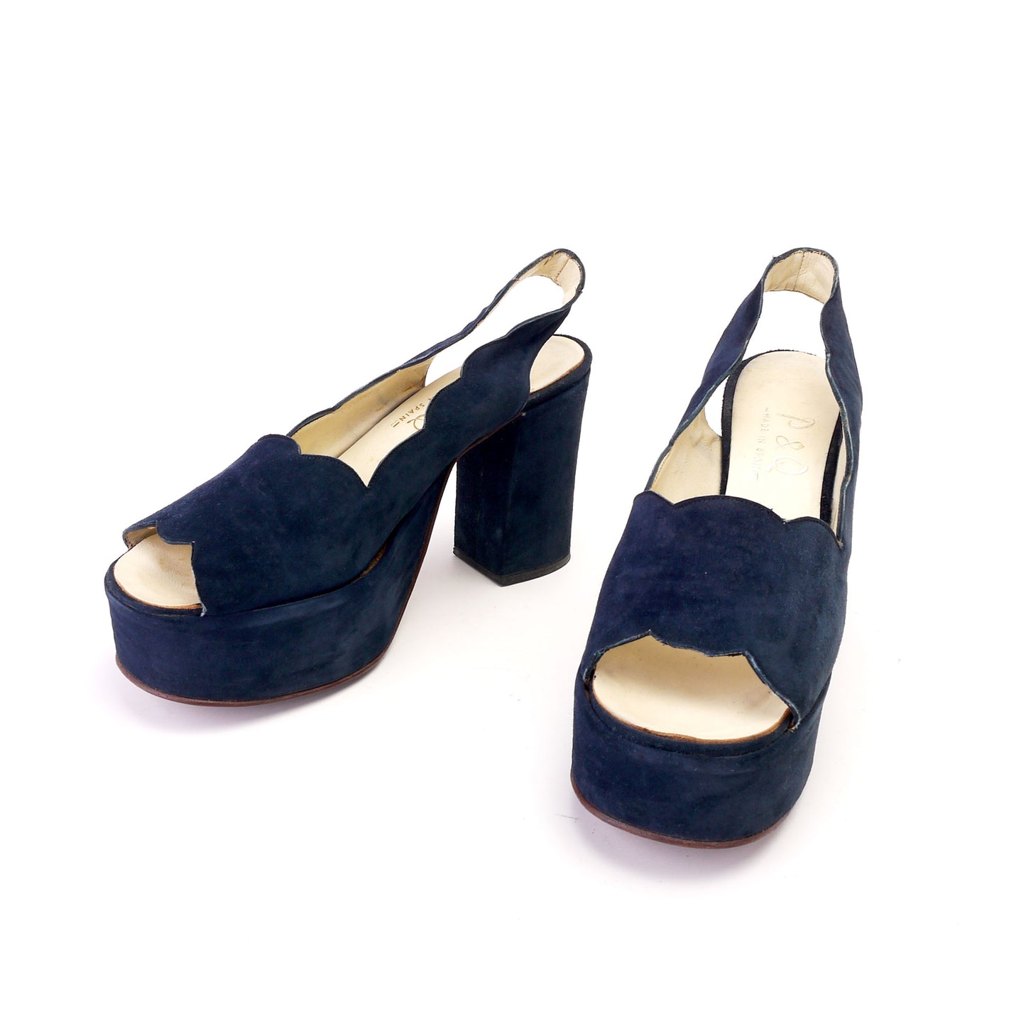 1970s Navy Suede Platform Slingback Sandals UK 5.5