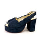 1970s Navy Suede Platform Slingback Sandals UK 5.5