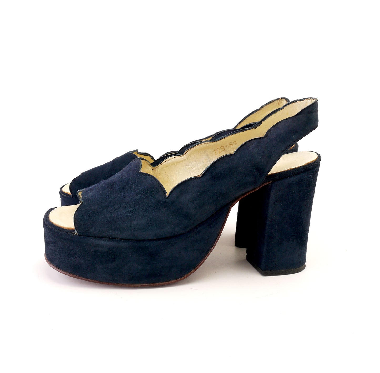 1970s Navy Suede Platform Slingback Sandals UK 5.5