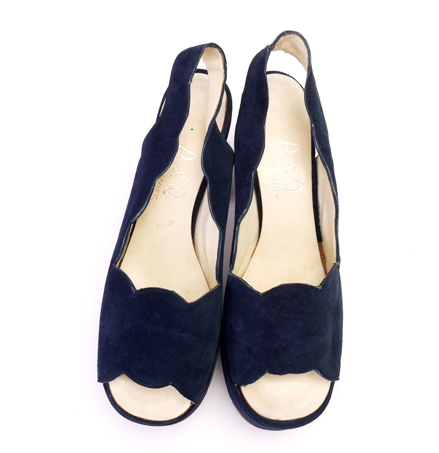 1970s Navy Suede Platform Slingback Sandals UK 5.5