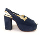 1970s Navy Suede Platform Slingback Sandals UK 5.5