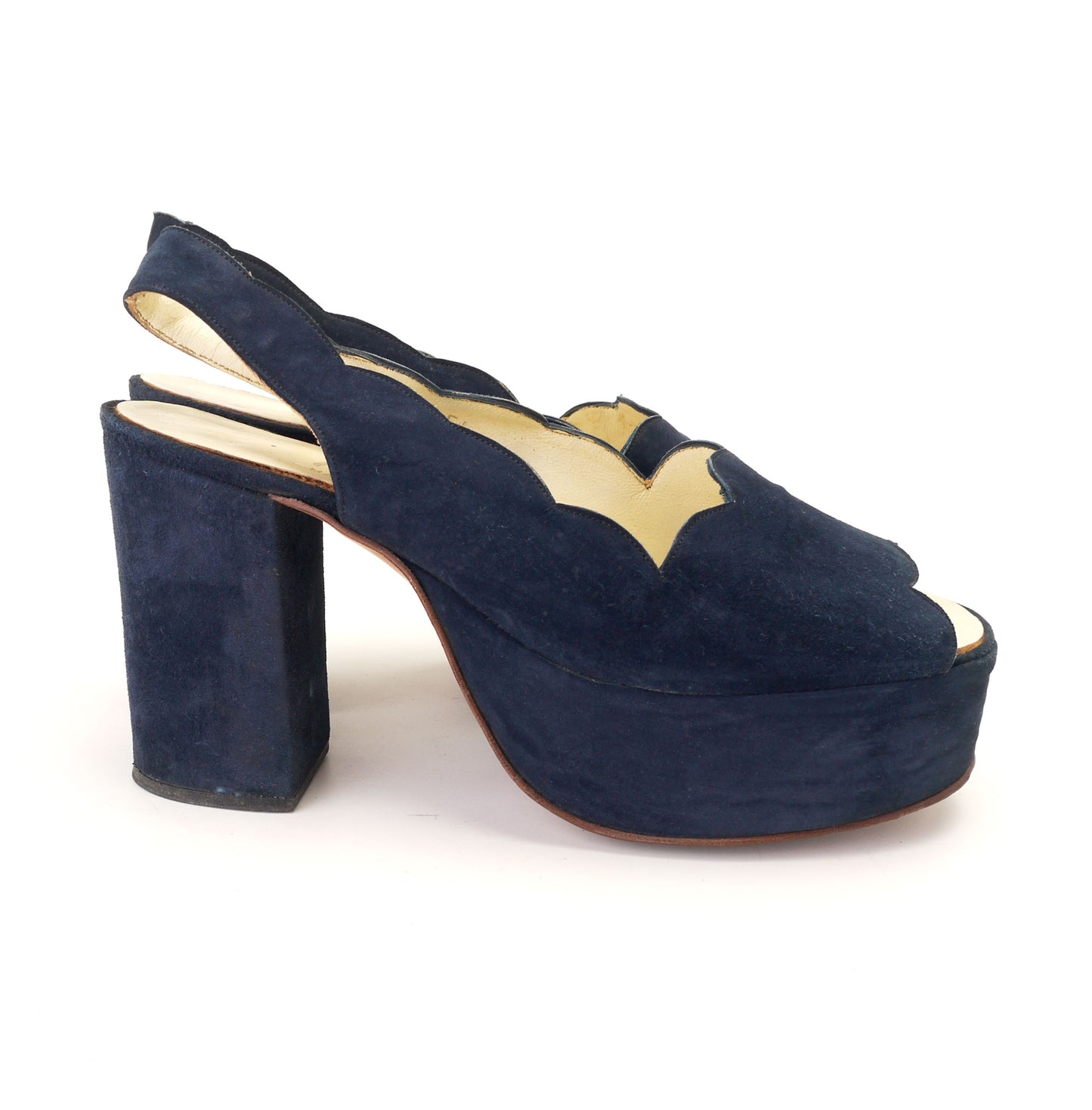 1970s Navy Suede Platform Slingback Sandals UK 5.5