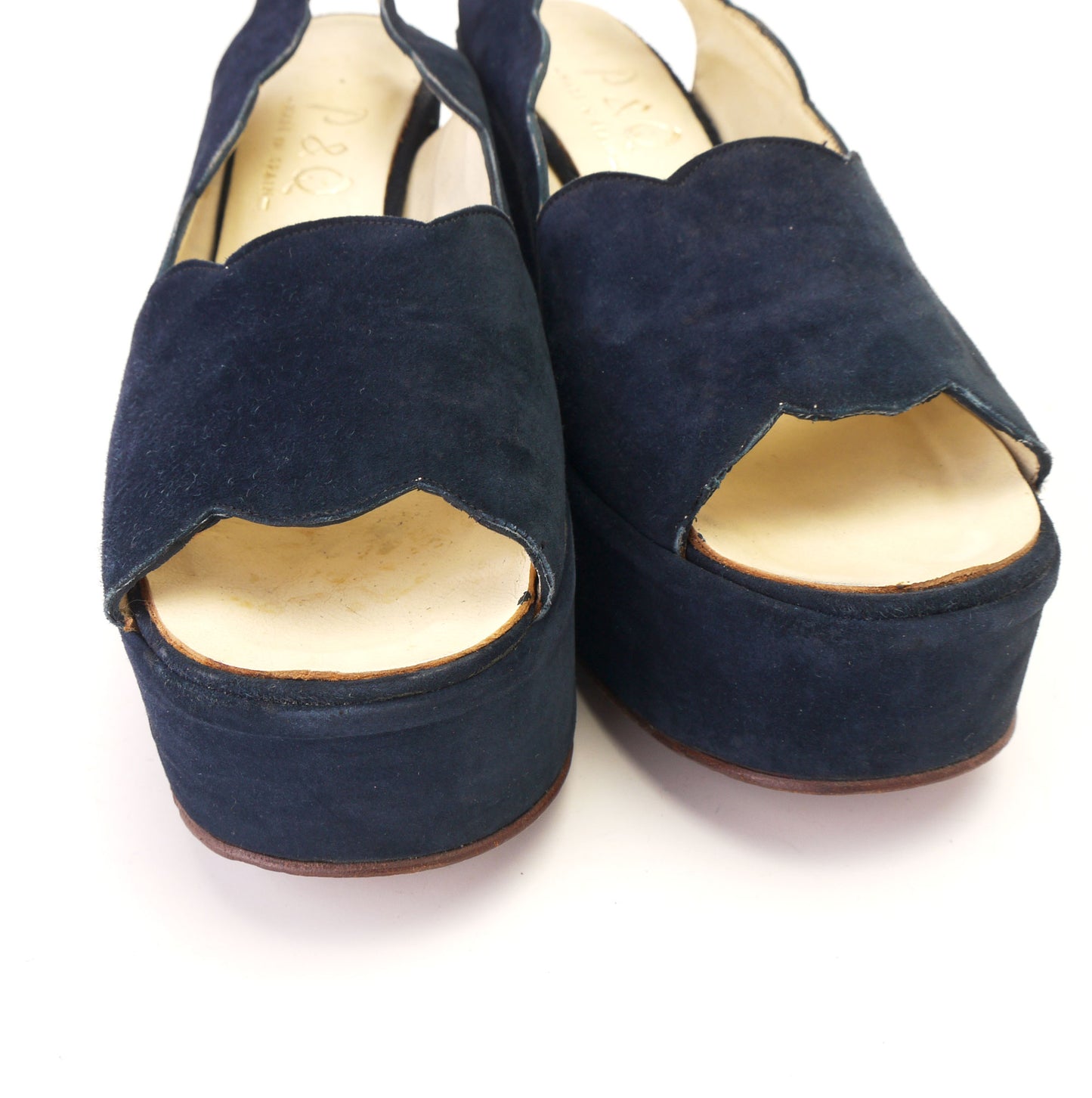 1970s Navy Suede Platform Slingback Sandals UK 5.5