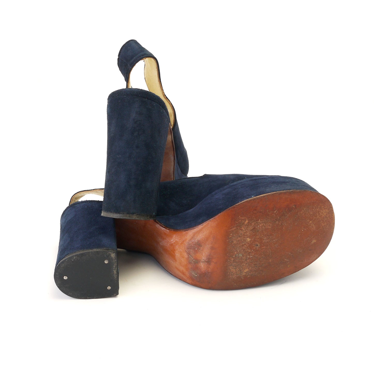 1970s Navy Suede Platform Slingback Sandals UK 5.5