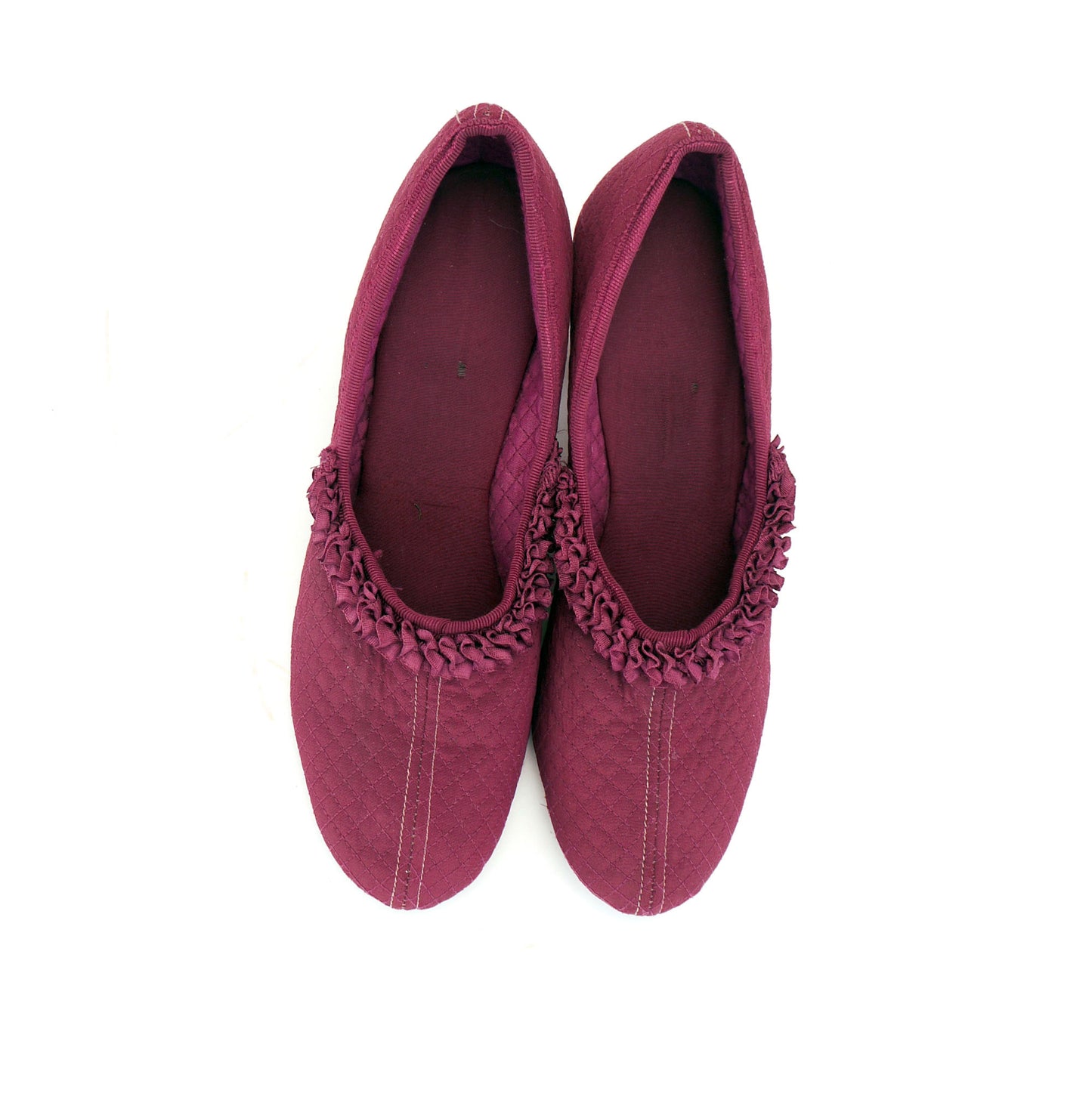 1930s Quilted Wine Bedroom Slippers UK 5
